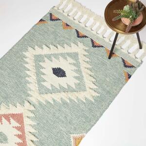 Blue Geometric 160 x 230 cm Tenali Handwoven Wool Kilim Rug