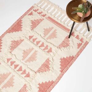 Pink Tufted 160 x 230 cm Satara Handwoven Wool Kilim Rug