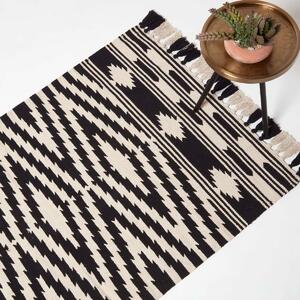 Black & White 90 x 150 cm Dinan Handwoven Cotton Kilim Rug