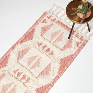 Pink Tufted 66 x 200 cm Handwoven Wool Hall Runner Kilim Rug