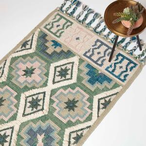 Green & Blue Tufted 160 x 230 cm Satara Handwoven Wool Kilim Rug