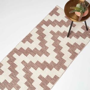 Brown & Cream 66 x 200 cm Handwoven Cotton Hall Runner Kilim Rug