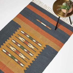 Orange & Blue 90 x 150 cm Lundi Handwoven Jute Kilim Rug