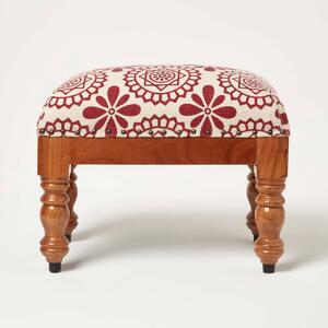 Homescapes Red Geometric Cotton Upholstered Footstool, 50 x 30 cm