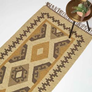 Brown & Gold 66 x 200 cm Handwoven Jute Hall Runner Kilim Rug