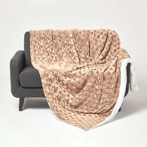 Homescapes Light Brown Geometric Triangle Velvet Throw, 130 x 160 cm