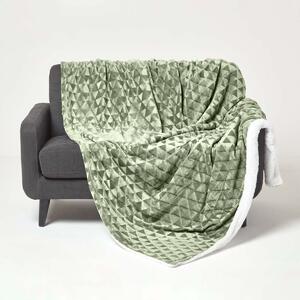 Homescapes Sage Green Geometric Triangle Velvet Throw, 130 x 160 cm