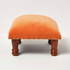 Homescapes Burnt Orange Velvet Footstool 40 x 40 cm Ottoman Pouffe