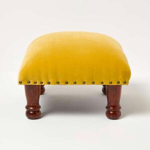 Homescapes Mustard Velvet Footstool 40 x 40 cm Ottoman Pouffe