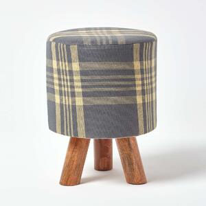 Homescapes Grey and Yellow Tall Tartan Fabric Stool with Legs