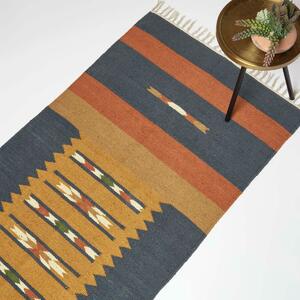 Orange & Blue 66 x 200 cm Handwoven Jute Hall Runner Kilim Rug