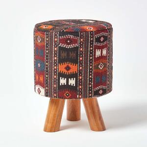 Homescapes Tall Kilim Footstool with Wooden Legs