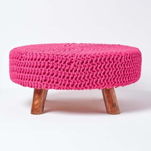 Homescapes Hot Pink Flat Circular Knitted Footstool with Legs