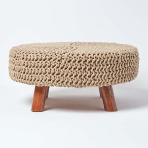 Homescapes Linen Flat Circular Knitted Footstool with Legs