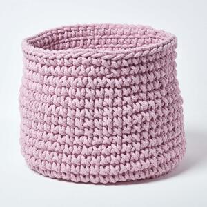 Homescapes Pastel Pink Cotton Knitted Round Storage Basket, 42 x 37 cm