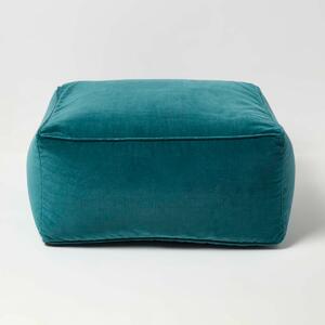 Homescapes Teal Velvet Pouffe Cube Footstool 60 x 60 cm