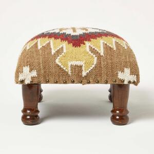 Homescapes Jaipur Orange & Red Kilim Upholstered Footstool 40 x 40 cm