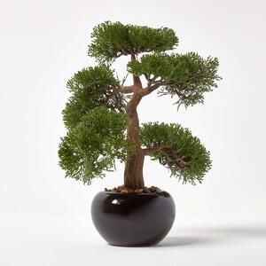 Large Lifelike Oriental Bonsai Tree In Black Ceramic Pot, 40cm Tall