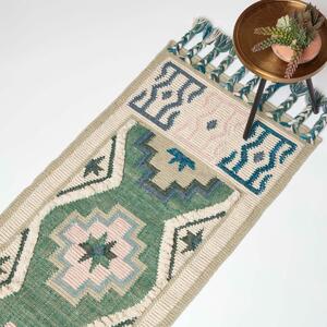 Green & Blue 66 x 200 cm Handwoven Wool Hall Runner Kilim Rug