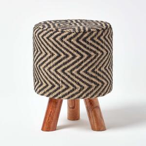 Homescapes Modern Style Black and Natural Diamond Jute Footstool