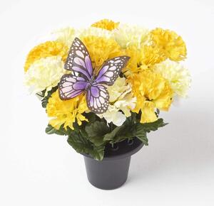 Artificial Yellow Carnations with Butterfly in Grave Vase