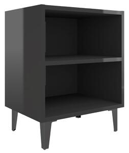 Bed Cabinet with Metal Legs High Gloss Black 40x30x50 cm