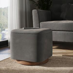 Nia Square Velvet Footstool, Charcoal Charcoal