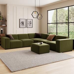 Modular Cruz Olive Velvet Corner Sofa with Footstool Velvet Olive