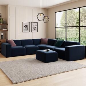 Modular Cruz Luxe Navy Velvet Corner Sofa with Footstool Velvet Luxe Navy