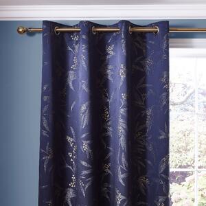 Bamboo Luxe Navy Eyelet Curtains Navy (Blue)