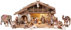 Alpine Mahlknecht Nativity set with light and 29 figures