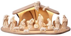 Wooden nativity scene AD with light and 18 figures stable Luce