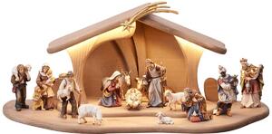 Wooden nativity scene MA with light and 16 figures stable Luce