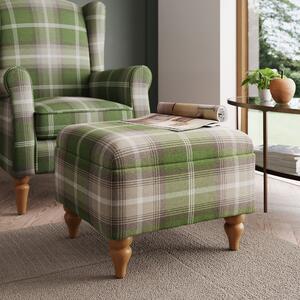 Oswald Check Storage Footstool Tapered Leg Green Oswald Wingback
