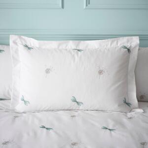 Dragonflies Embroidery Seafoam Oxford Pillowcase White/Green