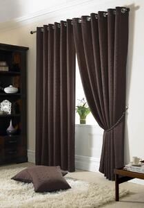 Madison Ready Made Lined Eyelet Curtains Chocolate