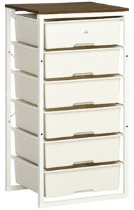 HOMCOM Bedroom Storage Chest of 6 Drawers, Steel Frame Organiser Unit for Clothes & Accessories, Living Room Furniture, White