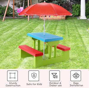 Costway Children Picnic Play Table Set with Removable Umbrella