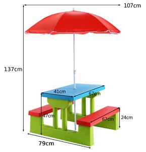 Costway Children Picnic Play Table Set with Removable Umbrella