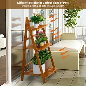 Costway 3 Tier Folding Ladder Style Plant Stand / Display Stand-Brown