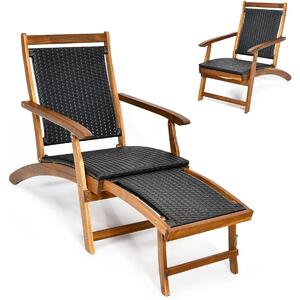 Costway Folding Deck Reclining Chair with Retractable Footrest