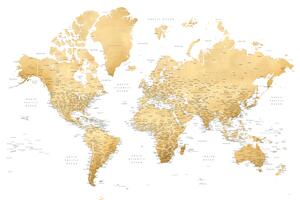 Map Gold world map with cities, Rossie, Blursbyai, (40 x 26.7 cm)