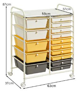 Costway 15 Drawer Rolling Storage Cart with 4 Wheels for Beauty Salon-Yellow