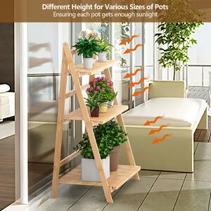 Costway 3 Tier Folding Ladder Style Plant Stand / Display Stand-Natural