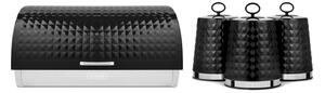Tower Solitaire Bread Bin & Set of 3 Canisters Black