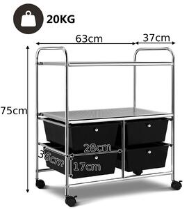 Costway Utility Organiser Cart with 4 Plastic Drawers-Black