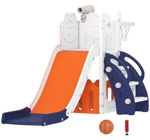 AIYAPLAY 5 in 1 Kids Slide Set with Basketball Hoop, Climbing Frame, Telescope, Storage Box for Toddlers Ages 1-3, Orange