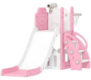 AIYAPLAY 5 in 1 Kids Slide Set with Basketball Hoop, Climbing Frame, Telescope, Storage Box for Toddlers Ages 1-3, Pink