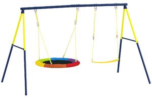 AIYAPLAY Kids Swing Set with Double Swings, Outdoor Playset with Adjustable Ropes, Metal Frame for Ages 3-8, 150kg Capacity