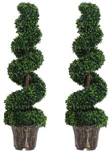 Outsunny Set of 2 Artificial Boxwood Spiral Topiary Trees Potted Decorative Plant Outdoor and Indoor Décor 120cm